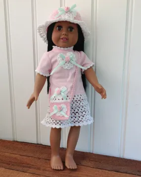 18" Doll Rose T-Shirt Dress, Hat & Purse Crochet Pattern