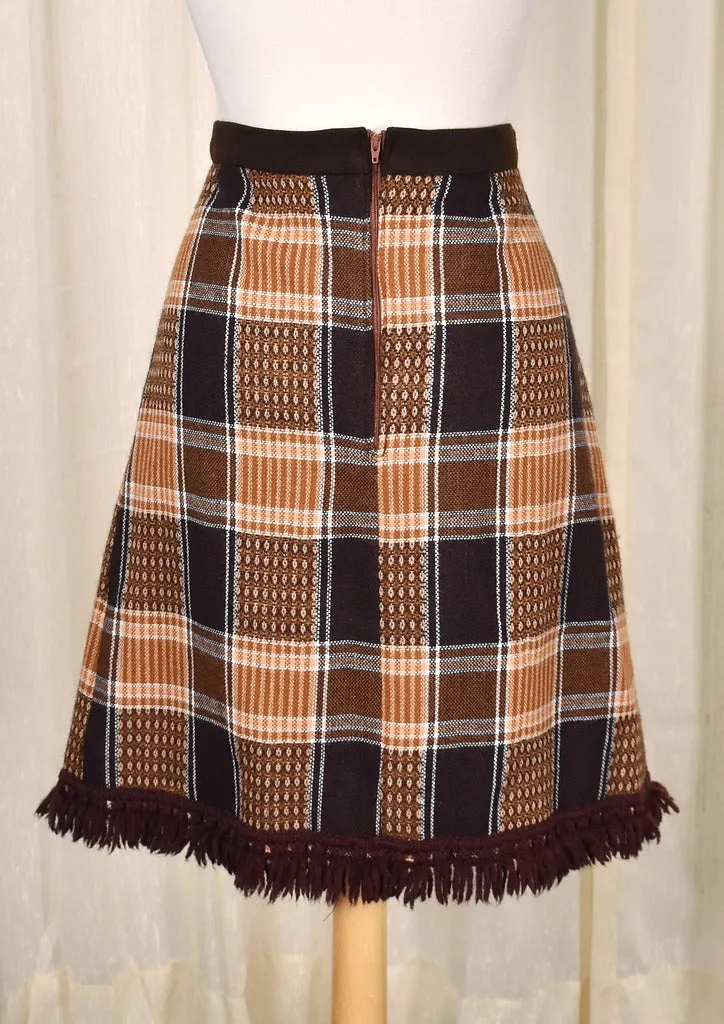 1960s Vintage Brown Square Fringe Skirt