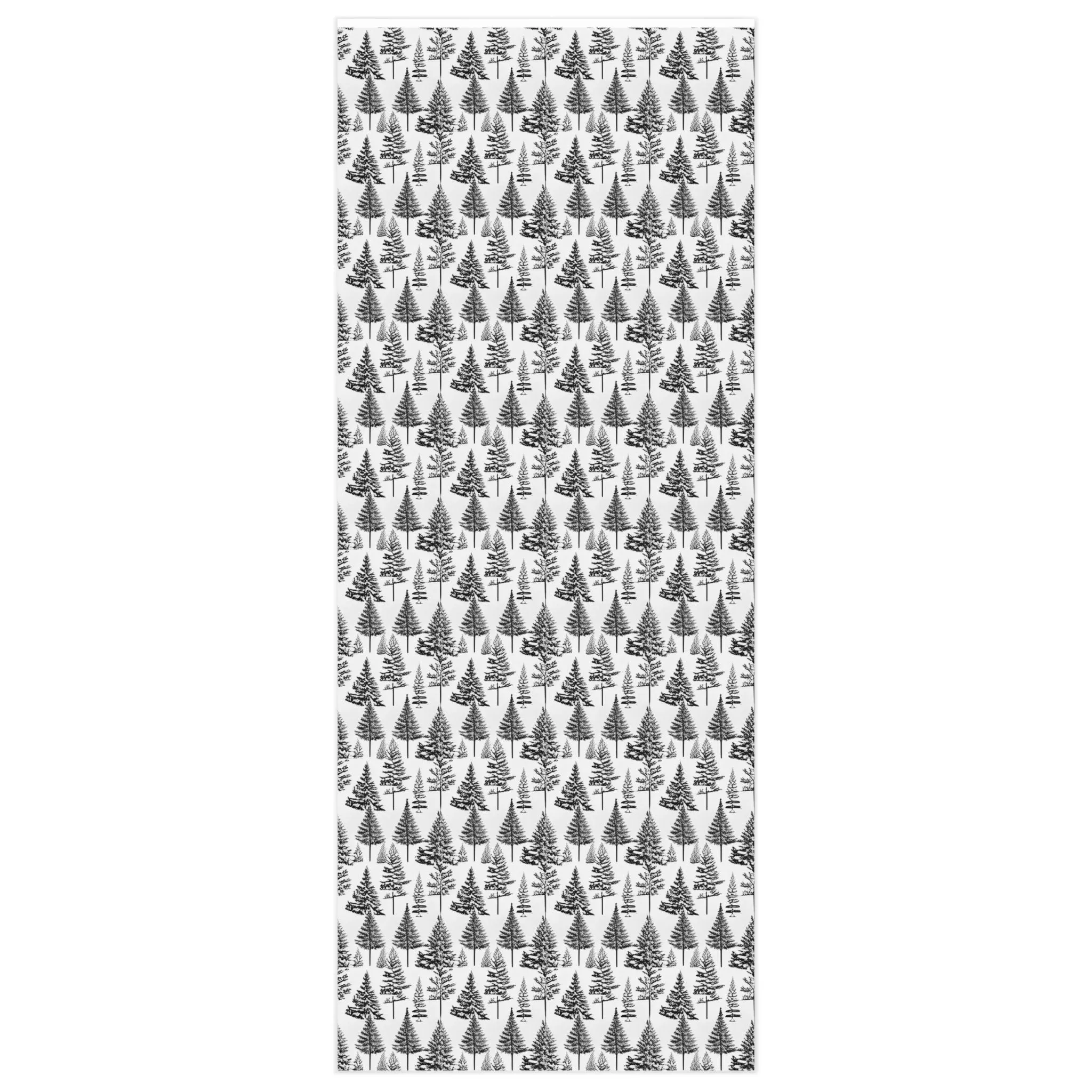 Elegant Black and White Toile Christmas Gift Wrap - Classic Winter Tree Pattern