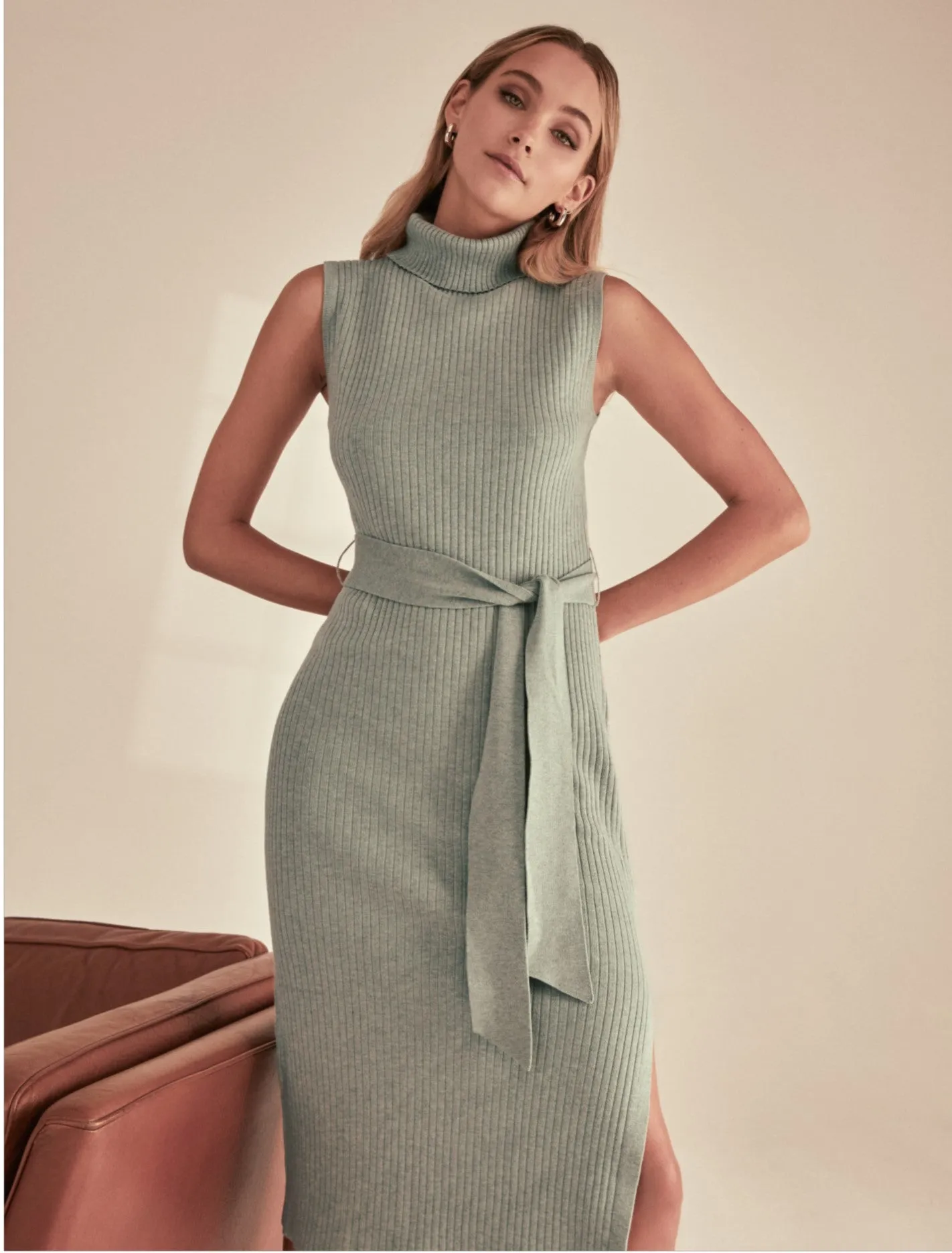 Emilia Roll Neck Midi Knit Dress