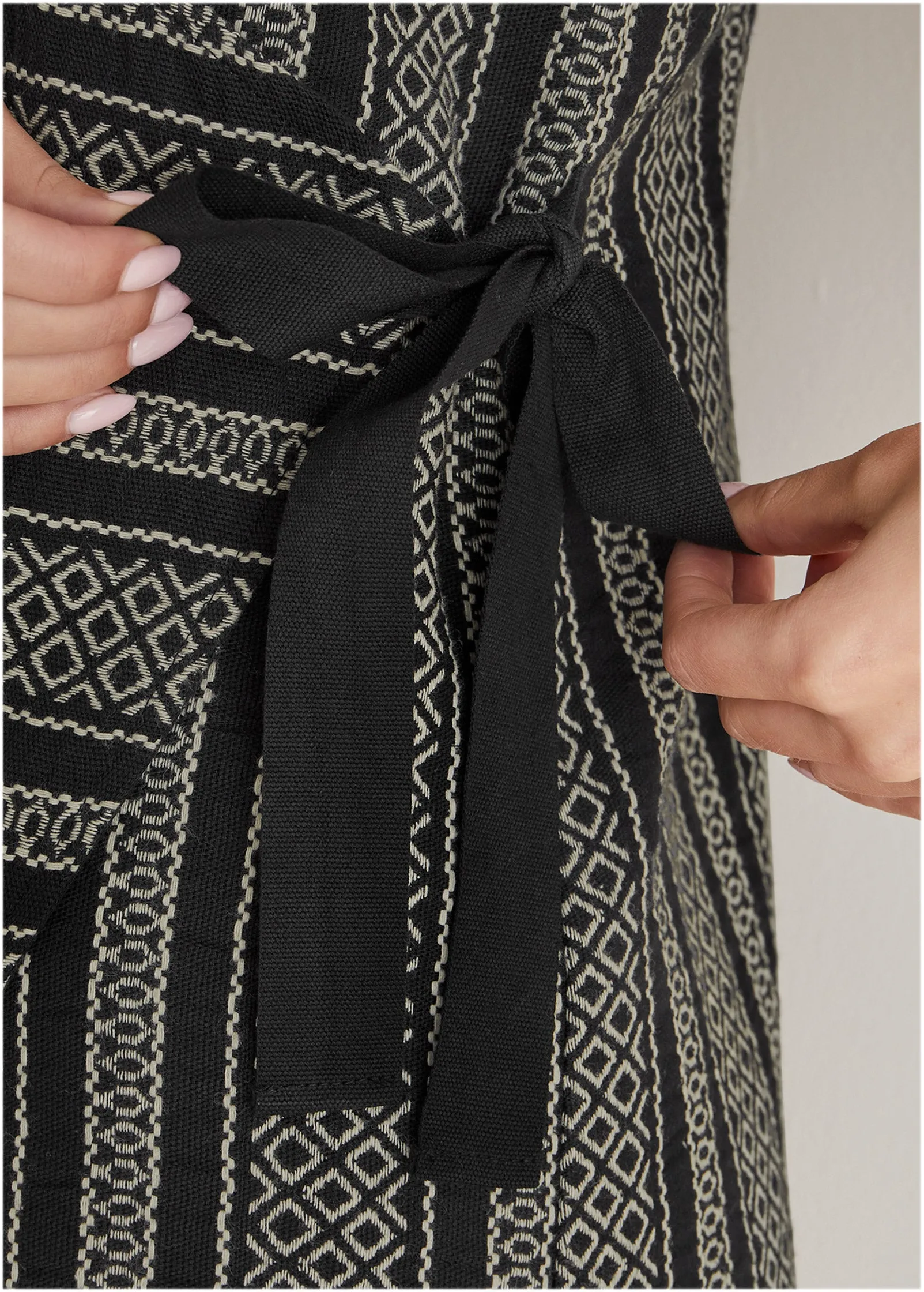 Jacquard Wrap Mini Dress - Black Combo