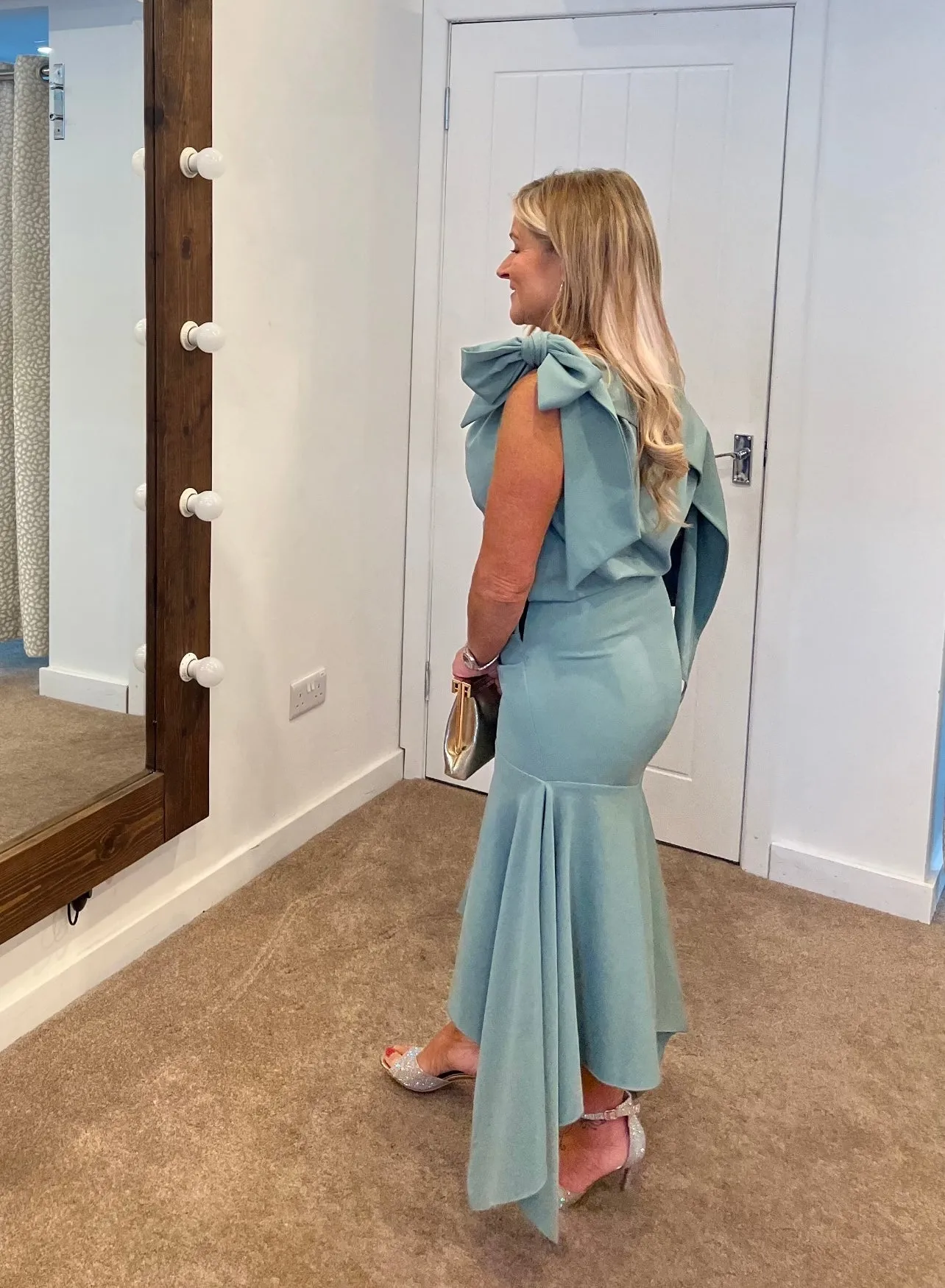 Kevan Jon Addison asymmetric dress in duck egg
