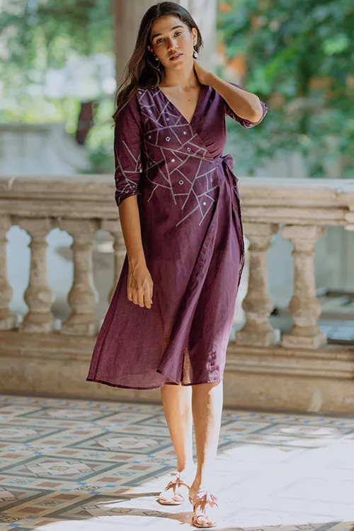 Okhai "Jacaranda" Mirrorwork Pure Cotton Wrap Dress