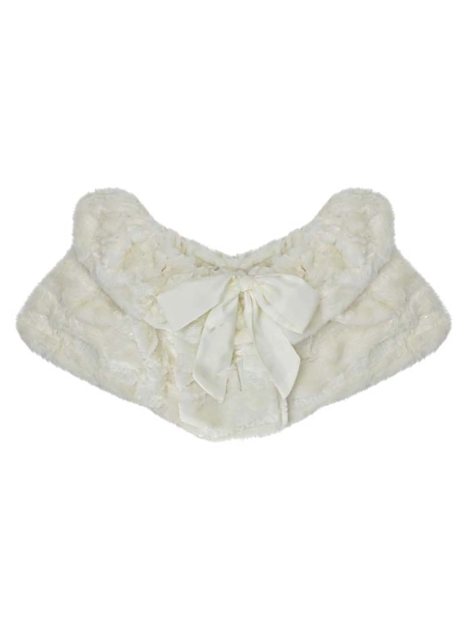 Plush Faux Fur Sequin Caplet With Satin Bow