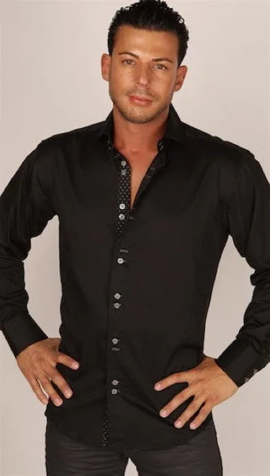 Preview Mens Black Dress Shirt w/ Black Dotted Contrast