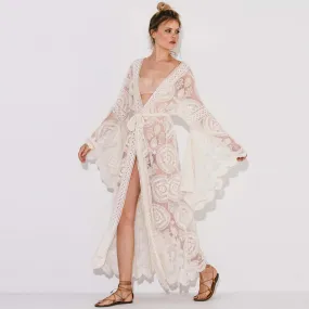 White Lace Kimono Slip Dress